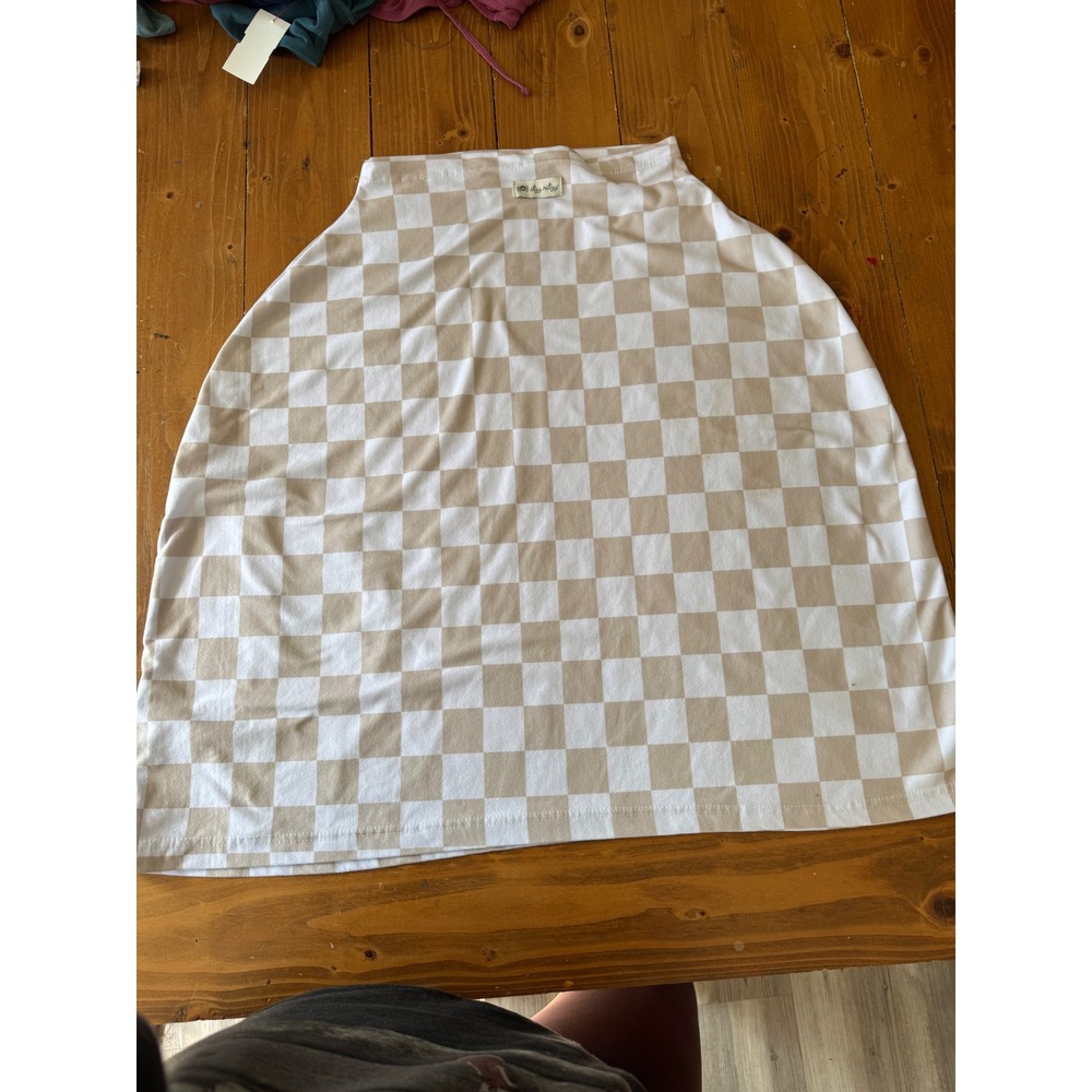 Itzy Ritzy Multi Use Nursing Cover Tan White Checkered Car Seat Canopy Scarf